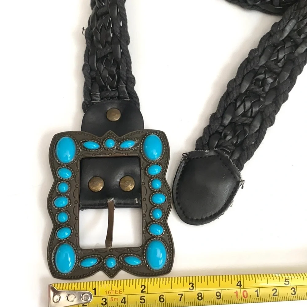 BoHo Black‎ woven belt with jeweled buckle